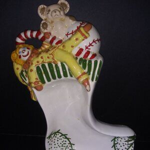 VTG Macky Clown Stocking Ceramic Plaque Tray Holiday Decor
